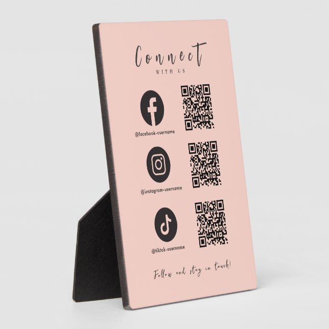 Facebook Instagram Tiktok QR Code Blush Pink Plaque (Side)