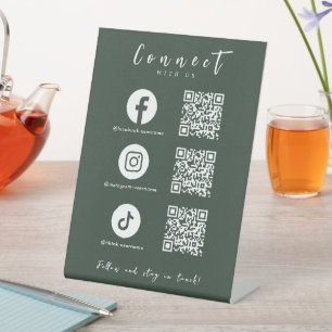 Facebook Instagram Tiktok QR Code Dark Green Pedestal Sign