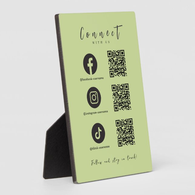 Facebook Instagram Tiktok QR Code Lime Green Plaque (Side)