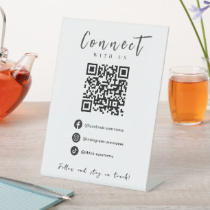 Facebook Instagram Tiktok QR Code Modern White Pedestal Sign