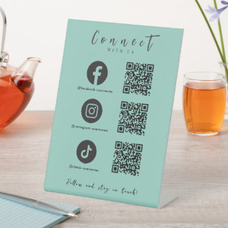 Facebook Instagram Tiktok QR Code Seafoam Pedestal Sign