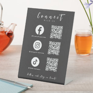 Facebook Instagram Tiktok QR Code Soft Black Pedestal Sign