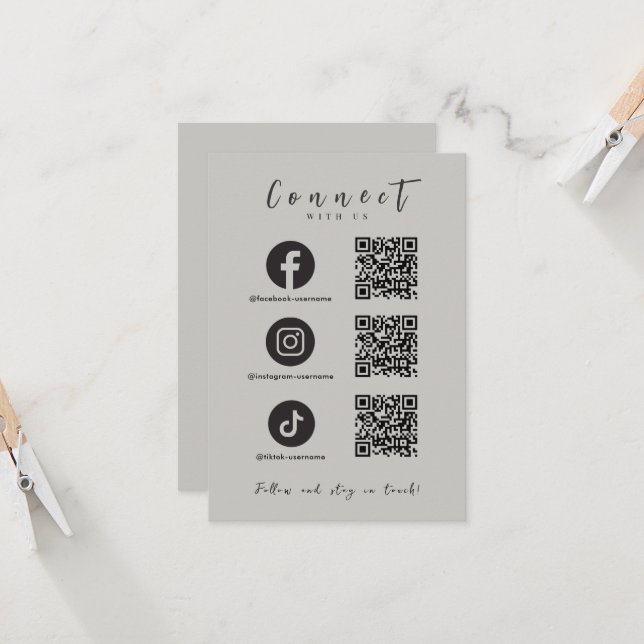 Facebook Instagram Tiktok QR Code Soft Grey Invitation (Front/Back In Situ)