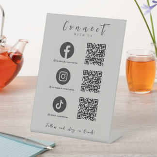 Facebook Instagram Tiktok QR Code Soft Grey Pedestal Sign
