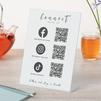 Facebook Instagram Tiktok QR Code Trendy White Pedestal Sign