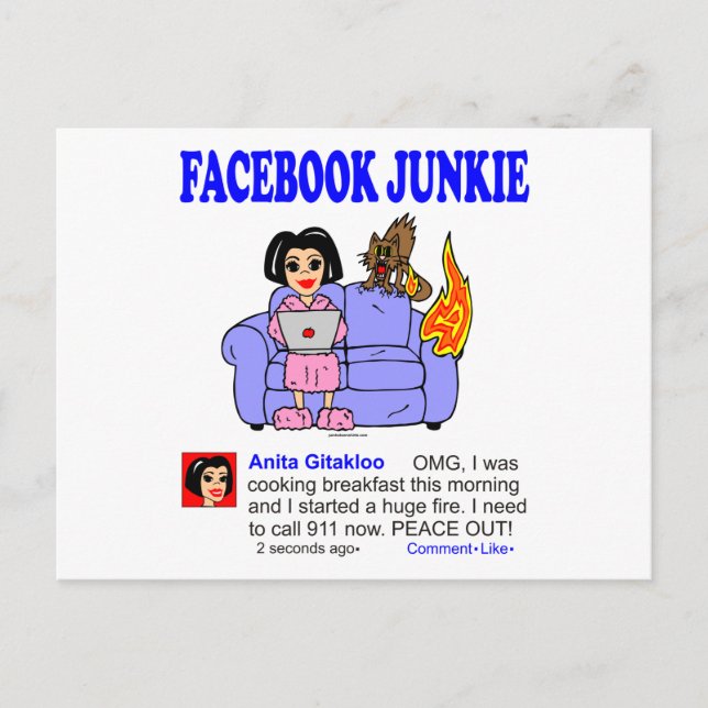 FACEBOOK JUNKIE POSTCARD (Front)