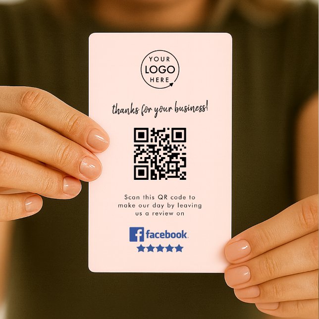 Facebook Review | Business Reviews Pink QR Code Card (Gain Facebook reviews & grow your business with this rating request editable handout business card.)