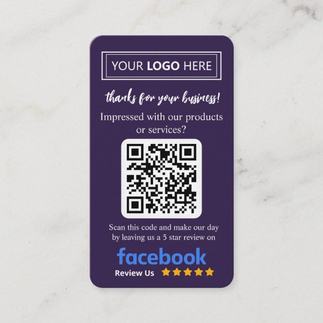Facebook Review Card with Logo & QR Code Deep Plum (Front)