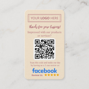 Facebook Review Card with Logo & QR Code Rose Gold
