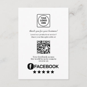 Facebook Review QR   Business Feedback Link Enclosure Card