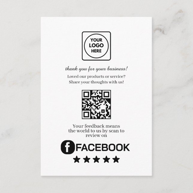 Facebook Review QR | Business Feedback Link Enclosure Card (Front)