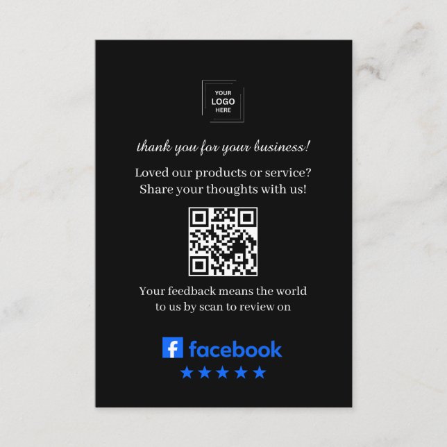 Facebook Review QR Customer Feedback Insert Card (Front)