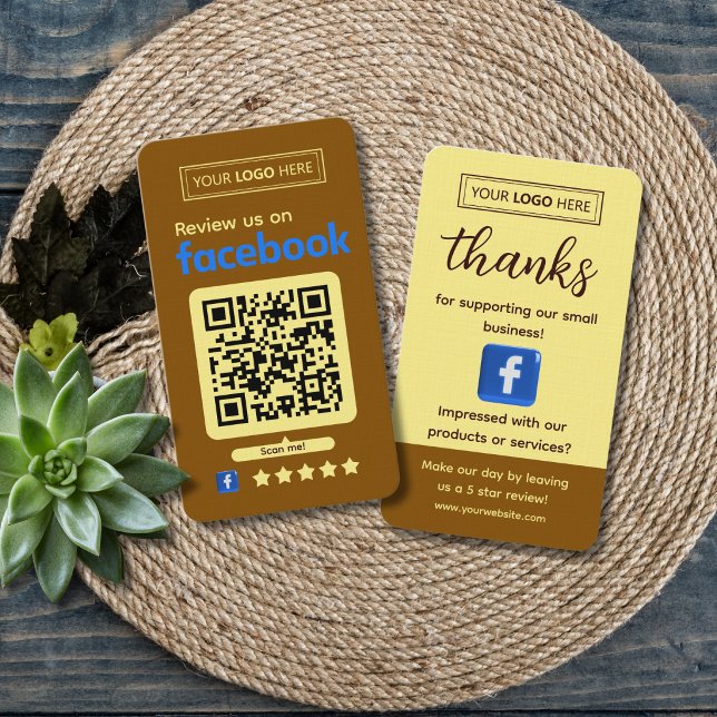 Facebook Review Request Bronze Business Card (Facebook customer review request card with QR code)