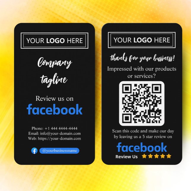 Facebook Review Request Card with Logo and QR Code (promotional marketing)