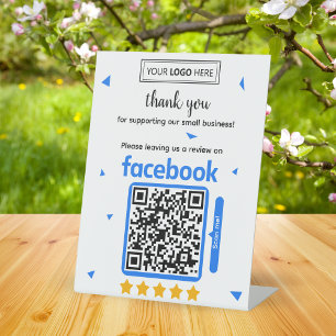 Facebook Review Request Card with Logo and QR Code Pedestal Sign