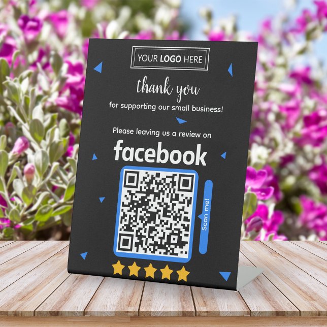 Facebook Review Request Card with Logo and QR Code Pedestal Sign (Facebook Reviews)
