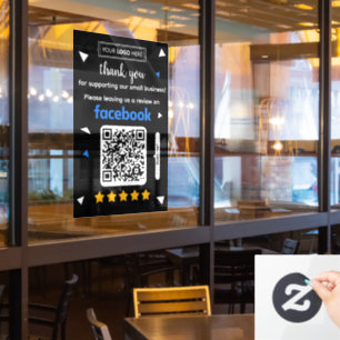 Facebook Review Request Card with Logo and QR Code Window Cling