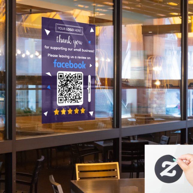 Facebook Review Request Card with Logo and QR Code Window Cling (Restaurant Window)