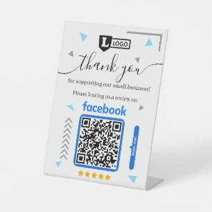 Facebook Review Request with Logo and QR Code Pedestal Sign