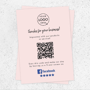 Facebook Reviews Business Rating Request Pink QR Enclosure Card