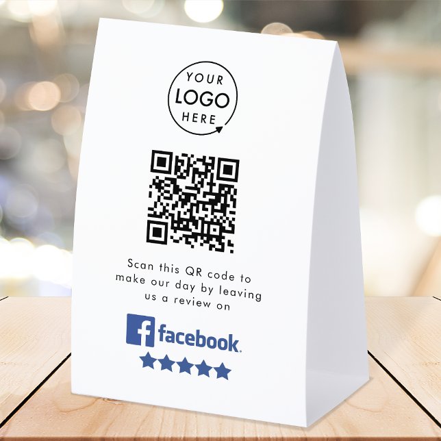 Facebook Reviews Tabletop Sign | QR Table Tent (Gain Facebook reviews & grow your business with this rating request editable tabletop paper sign.)