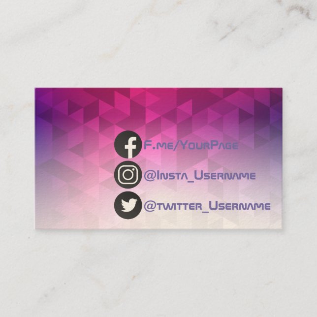 Facebook Twitter Instagram Social Geometric Modern Business Card (Front)