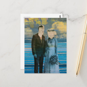 Faceless Bride and Groom Mixed Media Collage Postcard