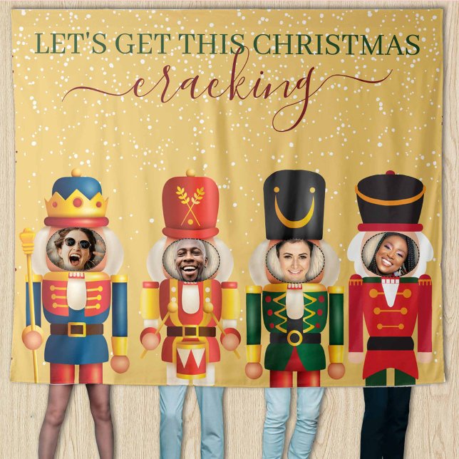 Faceless Nutcracker Gold Christmas Photo Backdrop Tapestry (Creator Uploaded)