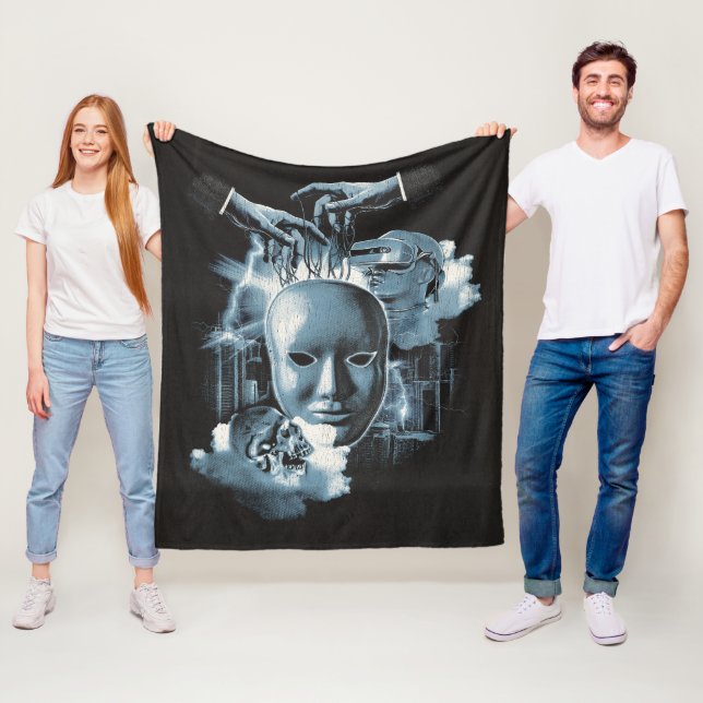 Faceless - Techno-Goth Streetwear Design Fleece Blanket (In Situ)