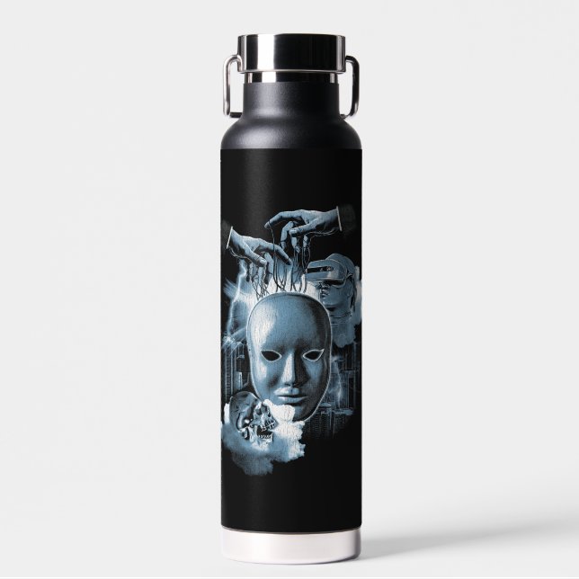 Faceless - Techno-Goth Streetwear Design Water Bottle (Front)