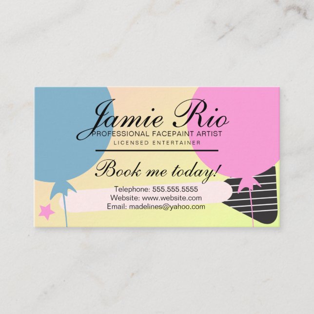 Facepainter Facepainting Body Artist Brush Balloon Business Card (Front)
