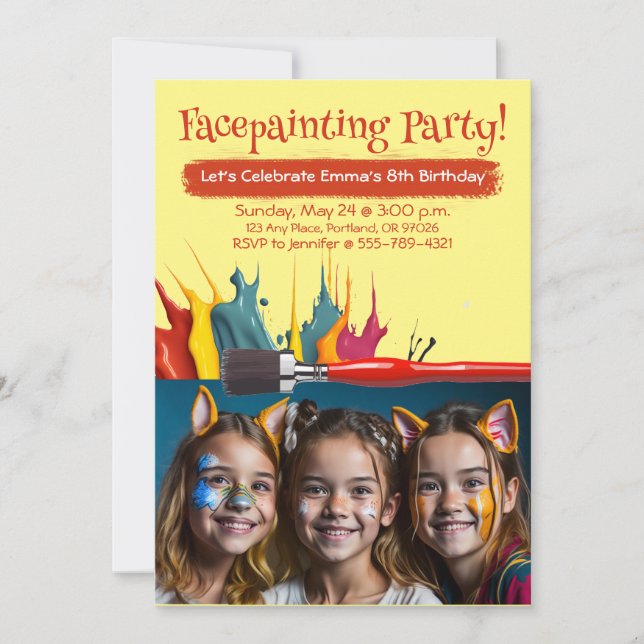 Facepainting Girl's Birthday Party Invitation (Front)