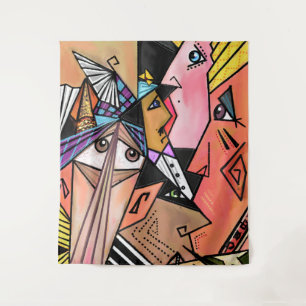 Faces Cubism Tapestry