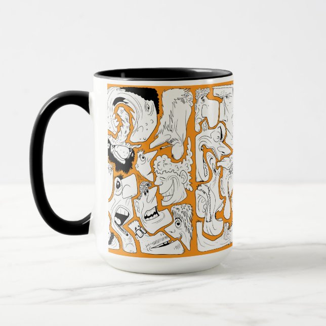 Faces Line Art Orange Mug (Left)