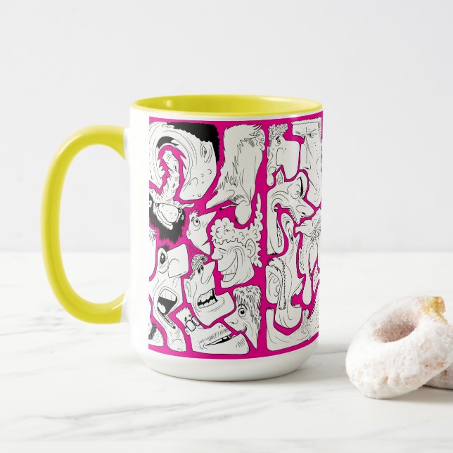 Faces Line Art PinKo Mug (With Donut)