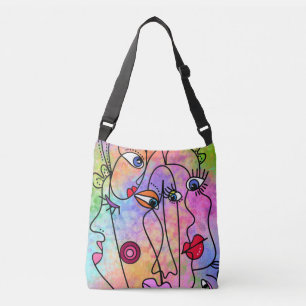 Faces Moods Crossbody Bag Modern Style Painting