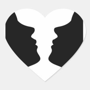 Faces or vase- illusion of two faces like a vase heart sticker