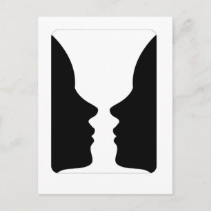 Faces or vase- illusion of two faces like a vase postcard