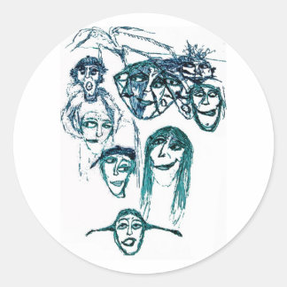 faces print white classic round sticker