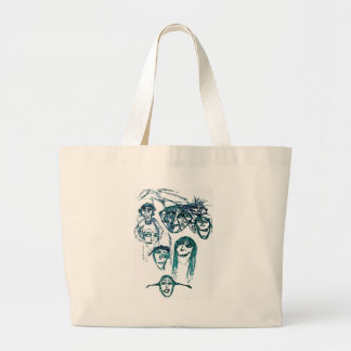 faces print white large tote bag