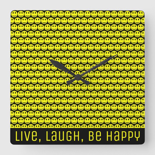 Faces Smiling Happy Emoji Add Your Text Square Wall Clock (Front)