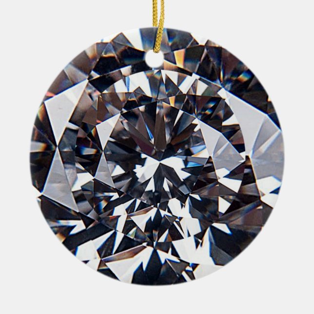 Faceted Elegant Diamond Gem Image Ceramic Tree Decoration (Front)