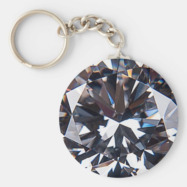 Faceted Elegant Diamond Gem Image Key Ring (Front)