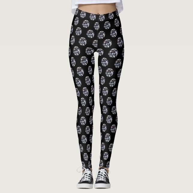 Faceted Elegant Diamond Gem Image Pattern Leggings (Front)