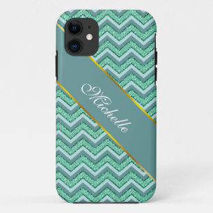 Faceted Emerald Chevron Pattern iPhone 11 Case