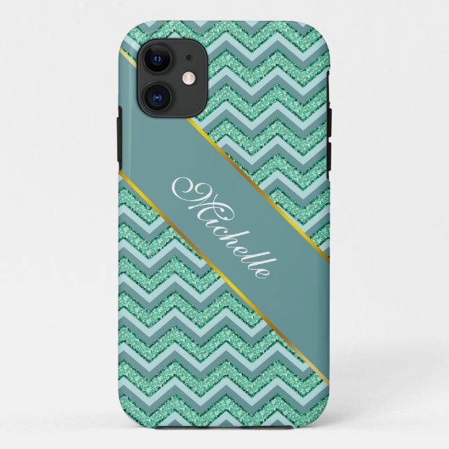 Faceted Emerald Chevron Pattern Case-Mate iPhone Case (Back)