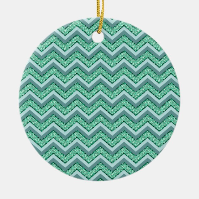 Faceted Emerald Chevron Pattern Ceramic Tree Decoration (Front)