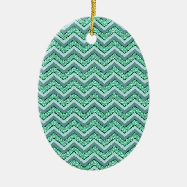 Faceted Emerald Chevron Pattern Ceramic Tree Decoration (Front)