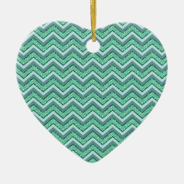 Faceted Emerald Chevron Pattern Ceramic Tree Decoration (Front)