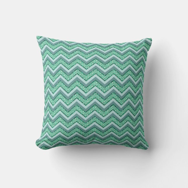 Faceted Emerald Chevron Pattern Cushion (Front)